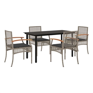 vidaXL 5 Piece Patio Dining Set with Cushions Gray Poly Rattan