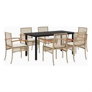 vidaXL 7 Piece Patio Dining Set with Cushions Beige Poly Rattan