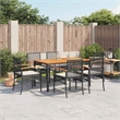 vidaXL 7 Piece Patio Dining Set with Cushions Black Poly Rattan