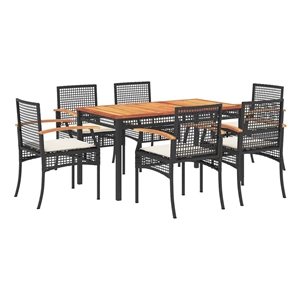 vidaXL 7 Piece Patio Dining Set with Cushions Black Poly Rattan