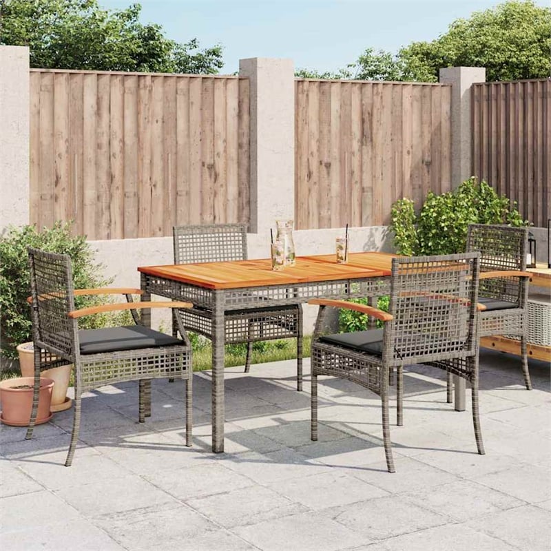 vidaXL 5 Piece Patio Dining Set with Cushions Gray Poly Rattan