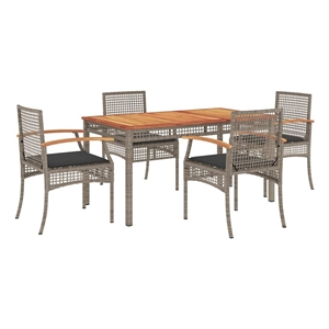 vidaXL 5 Piece Patio Dining Set with Cushions Gray Poly Rattan
