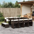 vidaXL 13 Piece Patio Dining Set with Cushions Brown Poly Rattan