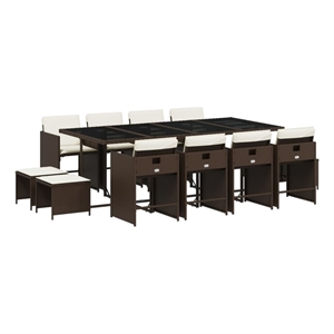 vidaXL 13 Piece Patio Dining Set with Cushions Brown Poly Rattan