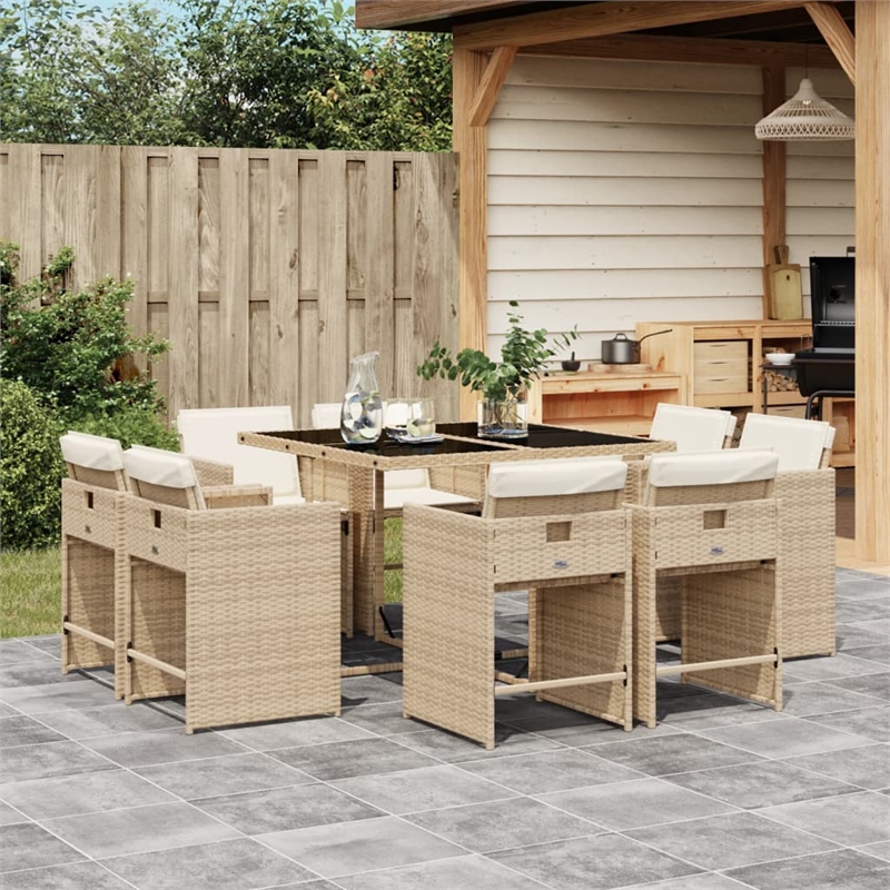 vidaXL 9 Piece Patio Dining Set with Cushions Beige Poly Rattan