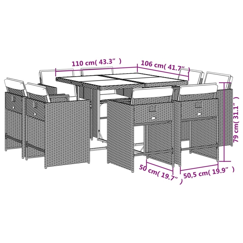 vidaXL 9 Piece Patio Dining Set with Cushions Beige Poly Rattan