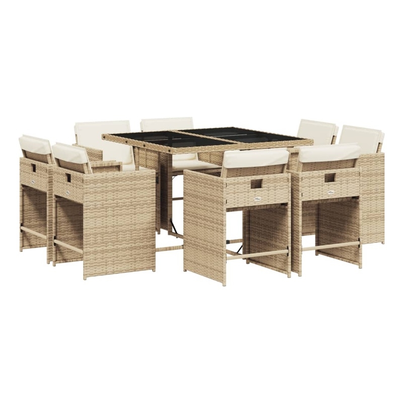 vidaXL 9 Piece Patio Dining Set with Cushions Beige Poly Rattan