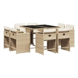 vidaXL 9 Piece Patio Dining Set with Cushions Beige Poly Rattan