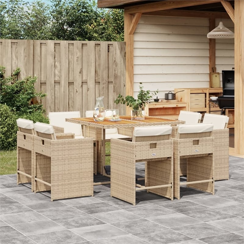 vidaXL 9 Piece Patio Dining Set with Cushions Beige Poly Rattan