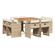 vidaXL 9 Piece Patio Dining Set with Cushions Beige Poly Rattan