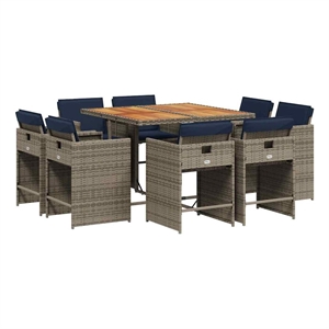 vidaXL 9 Piece Garden Dining Set with Cushions Grey Poly Rattan