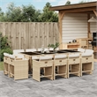 vidaXL 13 Piece Patio Dining Set with Cushions Beige Poly Rattan