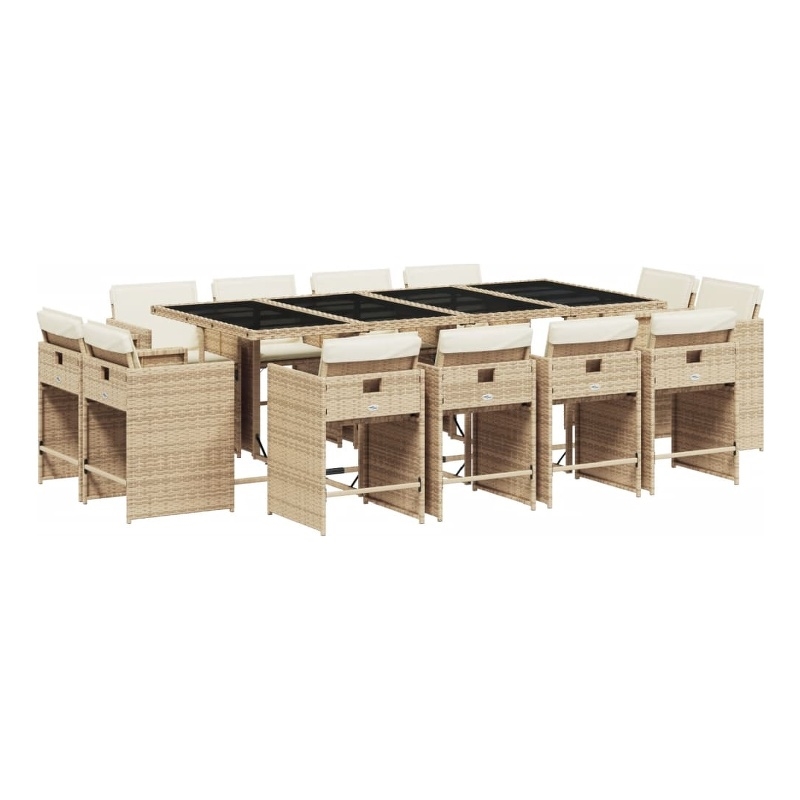vidaXL 13 Piece Patio Dining Set with Cushions Beige Poly Rattan