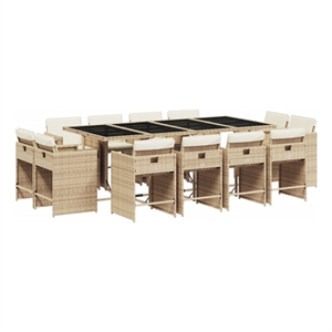 vidaXL 13 Piece Patio Dining Set with Cushions Beige Poly Rattan