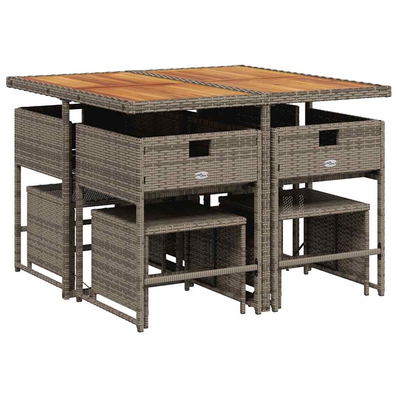 vidaXL 9 Piece Patio Dining Set with Cushions Gray Poly Rattan
