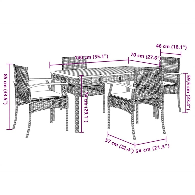 vidaXL 5 Piece Patio Dining Set with Cushions Beige Poly Rattan