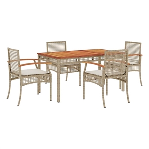 vidaXL 5 Piece Patio Dining Set with Cushions Beige Poly Rattan