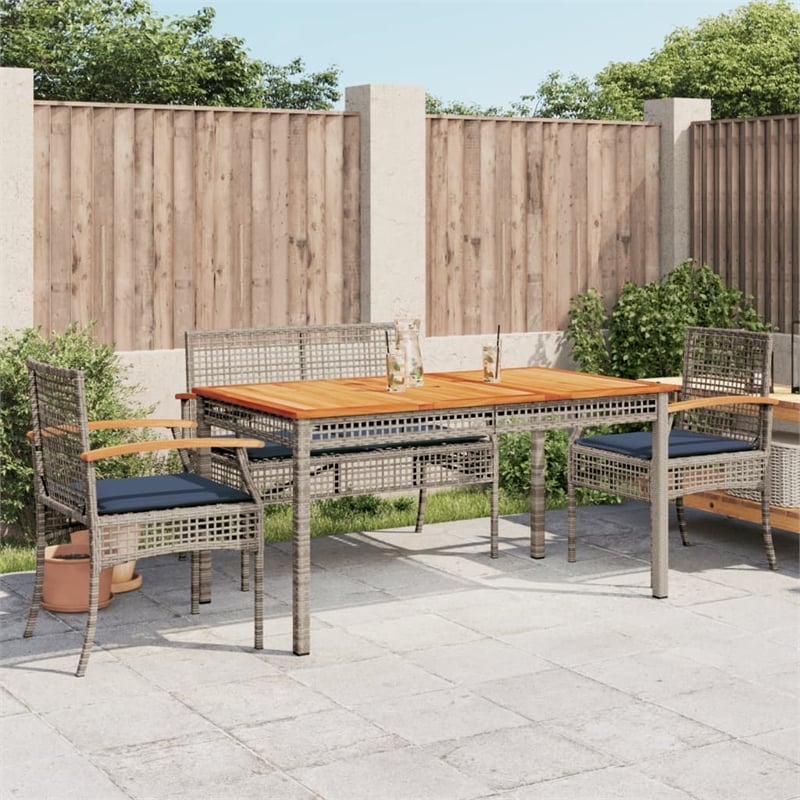 vidaXL 5 Piece Patio Dining Set with Cushions Gray Poly Rattan