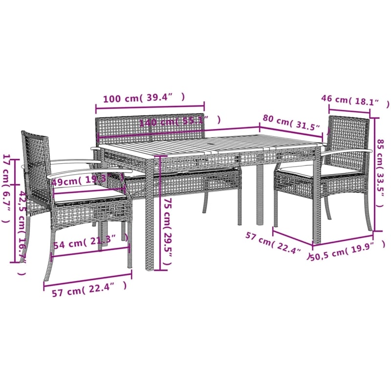 vidaXL 5 Piece Patio Dining Set with Cushions Gray Poly Rattan