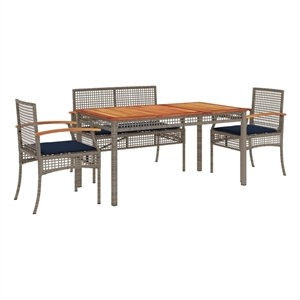 vidaXL 5 Piece Patio Dining Set with Cushions Gray Poly Rattan