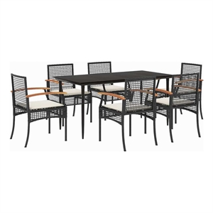 vidaXL 7 Piece Patio Dining Set with Cushions Black Poly Rattan