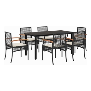 vidaXL 7 Piece Patio Dining Set with Cushions Black Poly Rattan