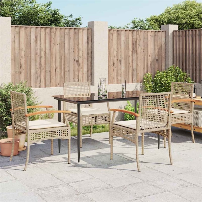 vidaXL 5 Piece Patio Dining Set with Cushions Beige Poly Rattan