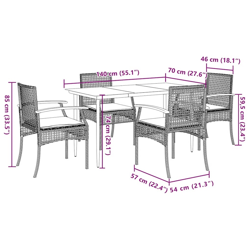 vidaXL 5 Piece Patio Dining Set with Cushions Beige Poly Rattan