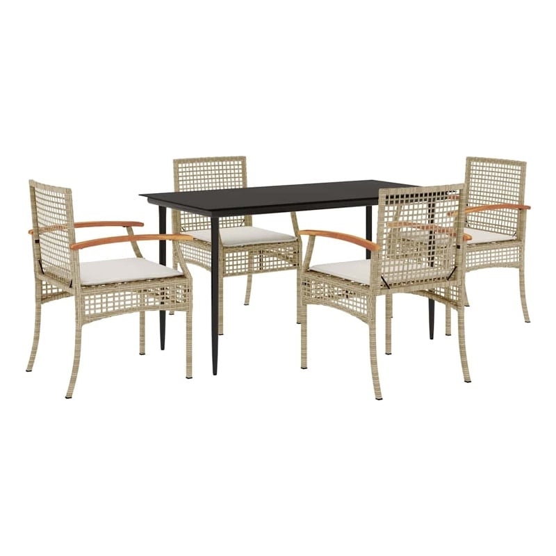 vidaXL 5 Piece Patio Dining Set with Cushions Beige Poly Rattan
