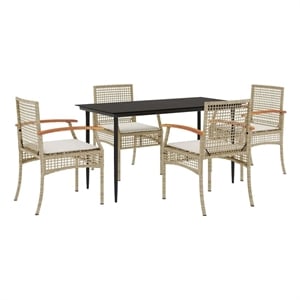 vidaXL 5 Piece Patio Dining Set with Cushions Beige Poly Rattan