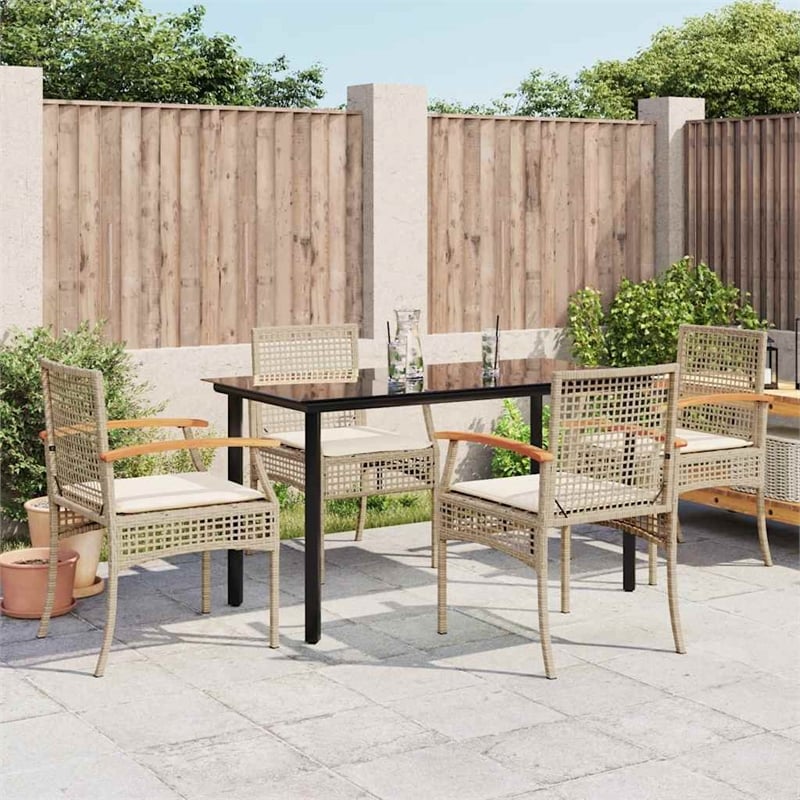 vidaXL 5 Piece Patio Dining Set with Cushions Beige Poly Rattan
