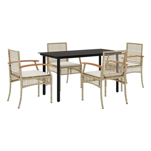 vidaXL 5 Piece Patio Dining Set with Cushions Beige Poly Rattan