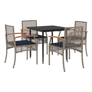 vidaXL 5 Piece Patio Dining Set with Cushions Gray Poly Rattan