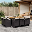 vidaXL 11 Piece Patio Dining Set with Cushions Black Poly Rattan