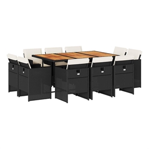 vidaXL 11 Piece Patio Dining Set with Cushions Black Poly Rattan