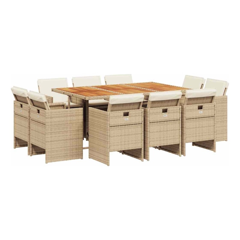 vidaXL 11 Piece Patio Dining Set with Cushions Beige Poly Rattan