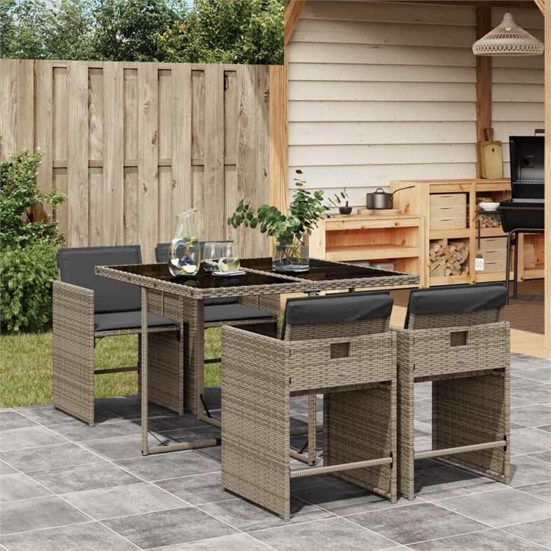 vidaXL 5 Piece Patio Dining Set with Cushions Gray Poly Rattan