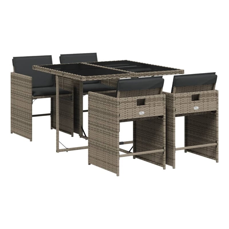 vidaXL 5 Piece Patio Dining Set with Cushions Gray Poly Rattan