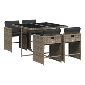 vidaXL 5 Piece Patio Dining Set with Cushions Gray Poly Rattan