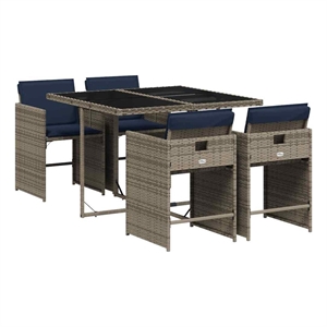 vidaXL 5 Piece Garden Dining Set with Cushions Grey Poly Rattan