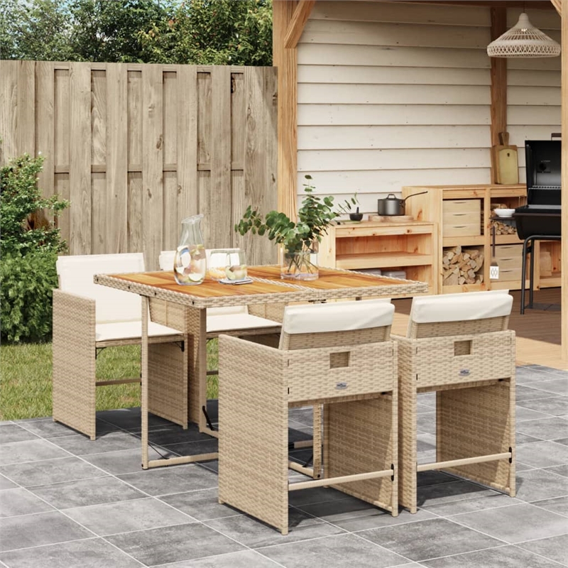 vidaXL 5 Piece Patio Dining Set with Cushions Beige Poly Rattan