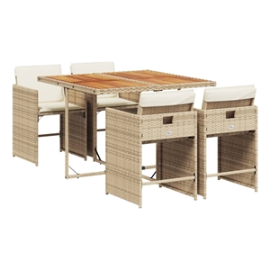 vidaXL 5 Piece Patio Dining Set with Cushions Beige Poly Rattan