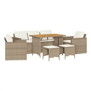 vidaXL 6 Piece Patio Sofa Set with Cushions Beige Poly Rattan