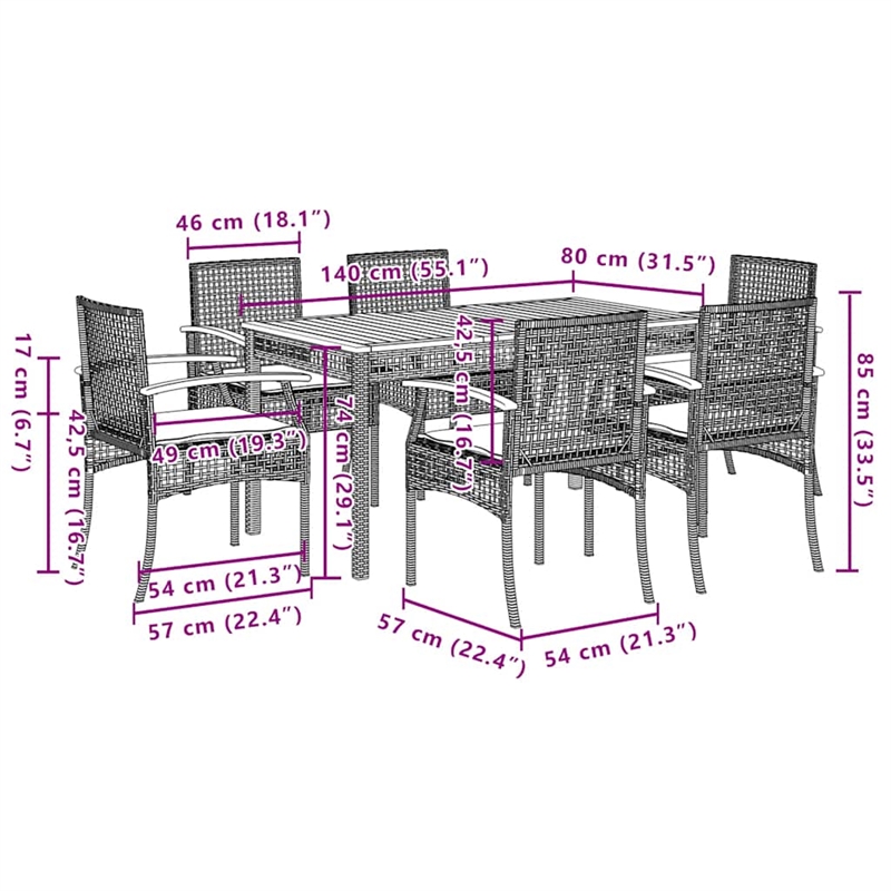 vidaXL 7 Piece Patio Dining Set with Cushions Beige Poly Rattan