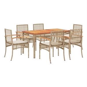 vidaXL 7 Piece Patio Dining Set with Cushions Beige Poly Rattan