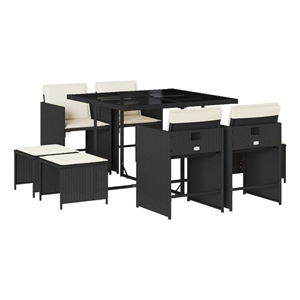 vidaXL 9 Piece Patio Dining Set with Cushions Black Poly Rattan
