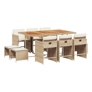 vidaXL 11 Piece Patio Dining Set with Cushions Beige Poly Rattan