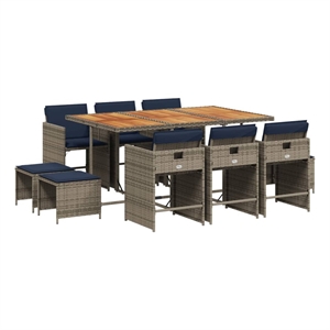 vidaXL 11 Piece Garden Dining Set with Cushions Grey Poly Rattan