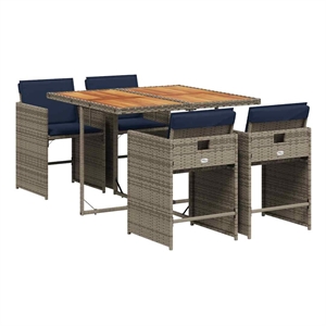 vidaXL 5 Piece Garden Dining Set with Cushions Grey Poly Rattan