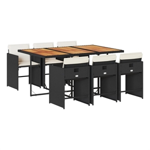 vidaXL 7 Piece Patio Dining Set with Cushions Black Poly Rattan